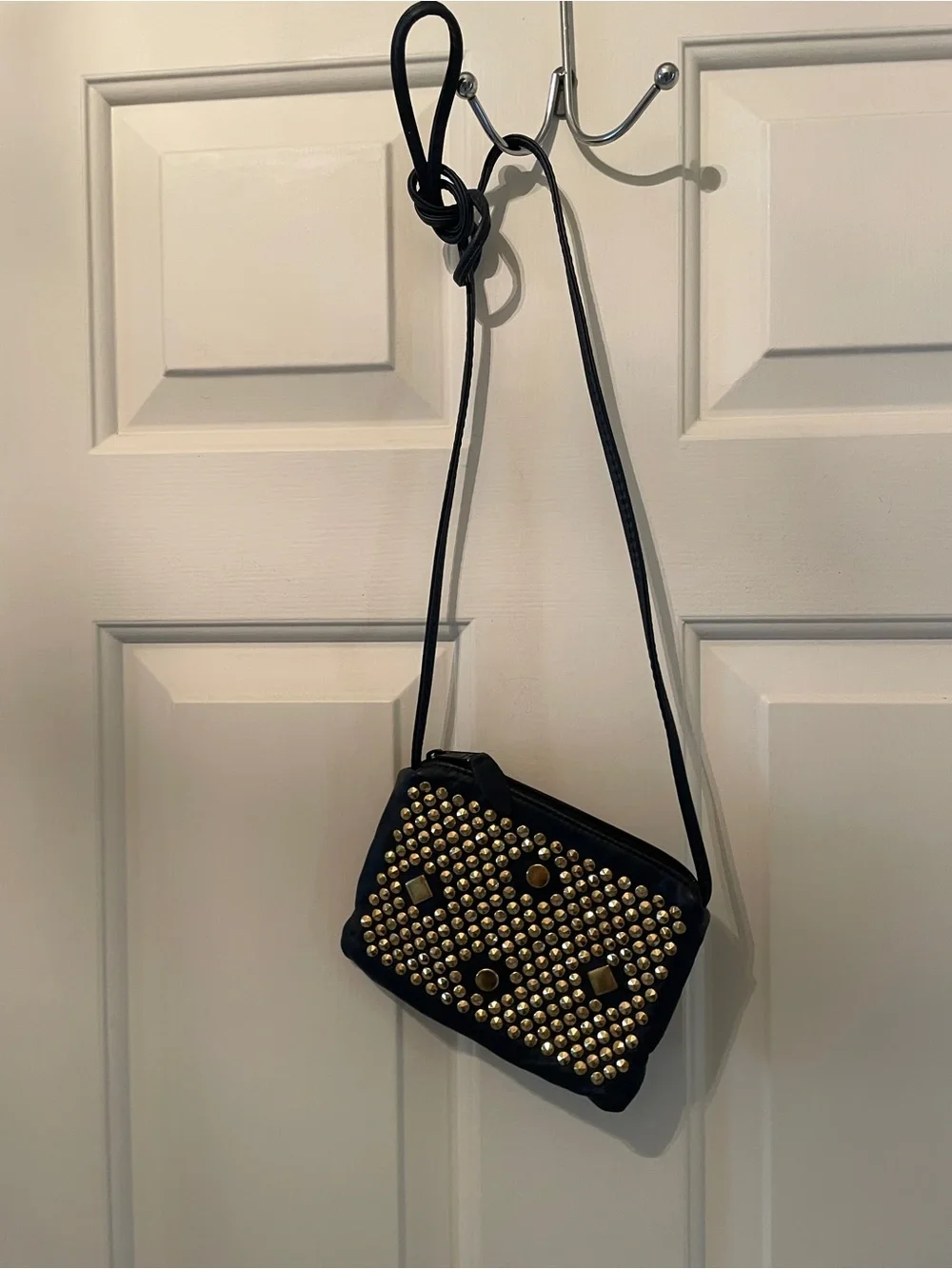 Navy Studded Crossbody Bag with Gold Accent